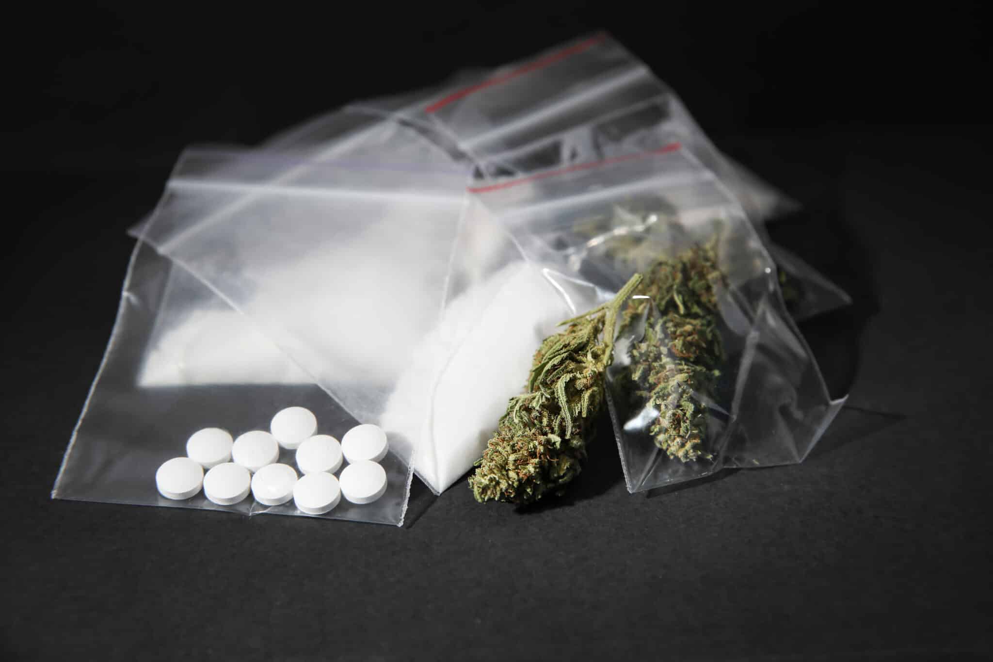 Bags of different types of illegal drugs (narcotics)