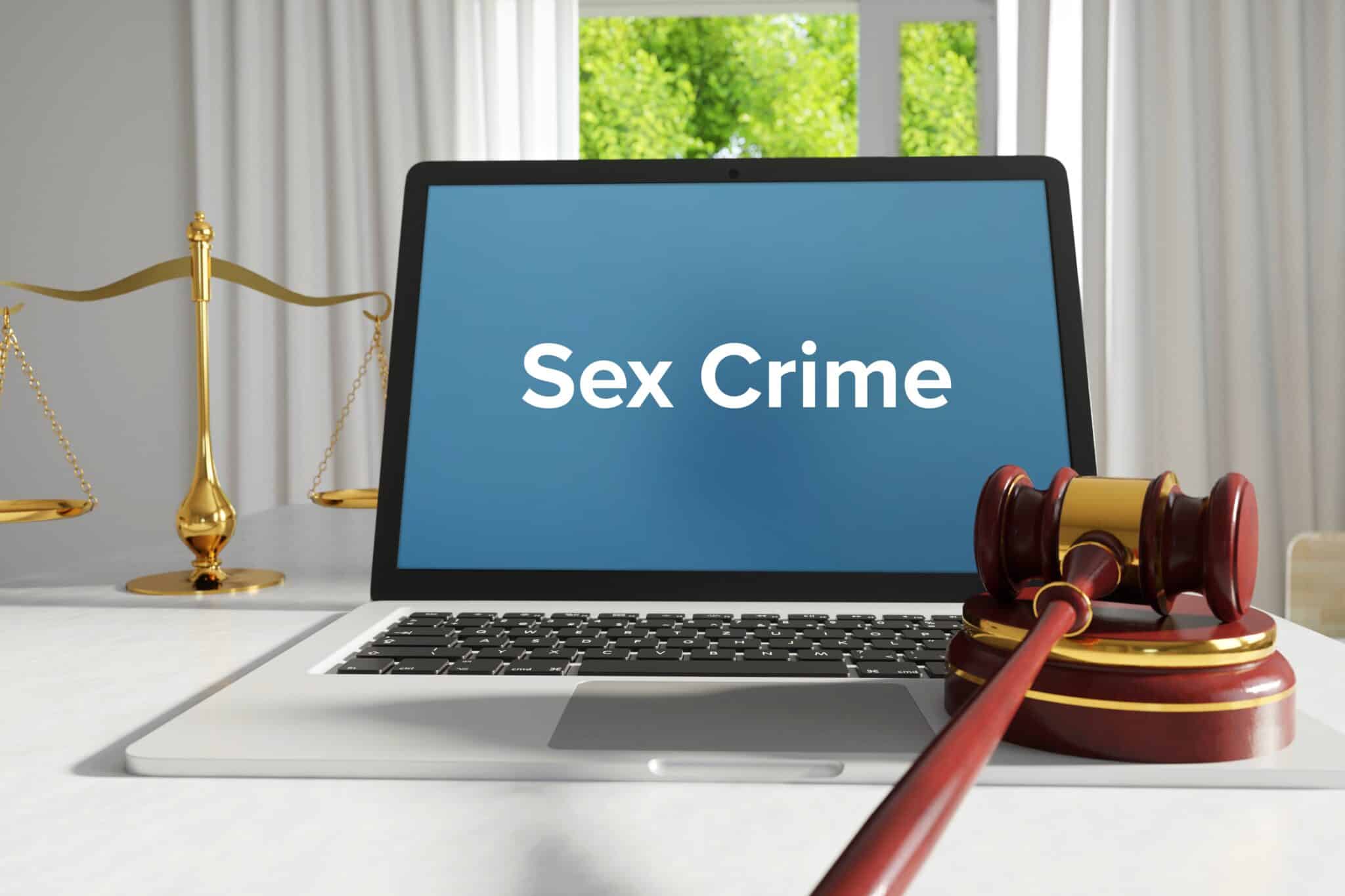 Sex Crime – Law, Judgment, Web. Laptop in the office with term